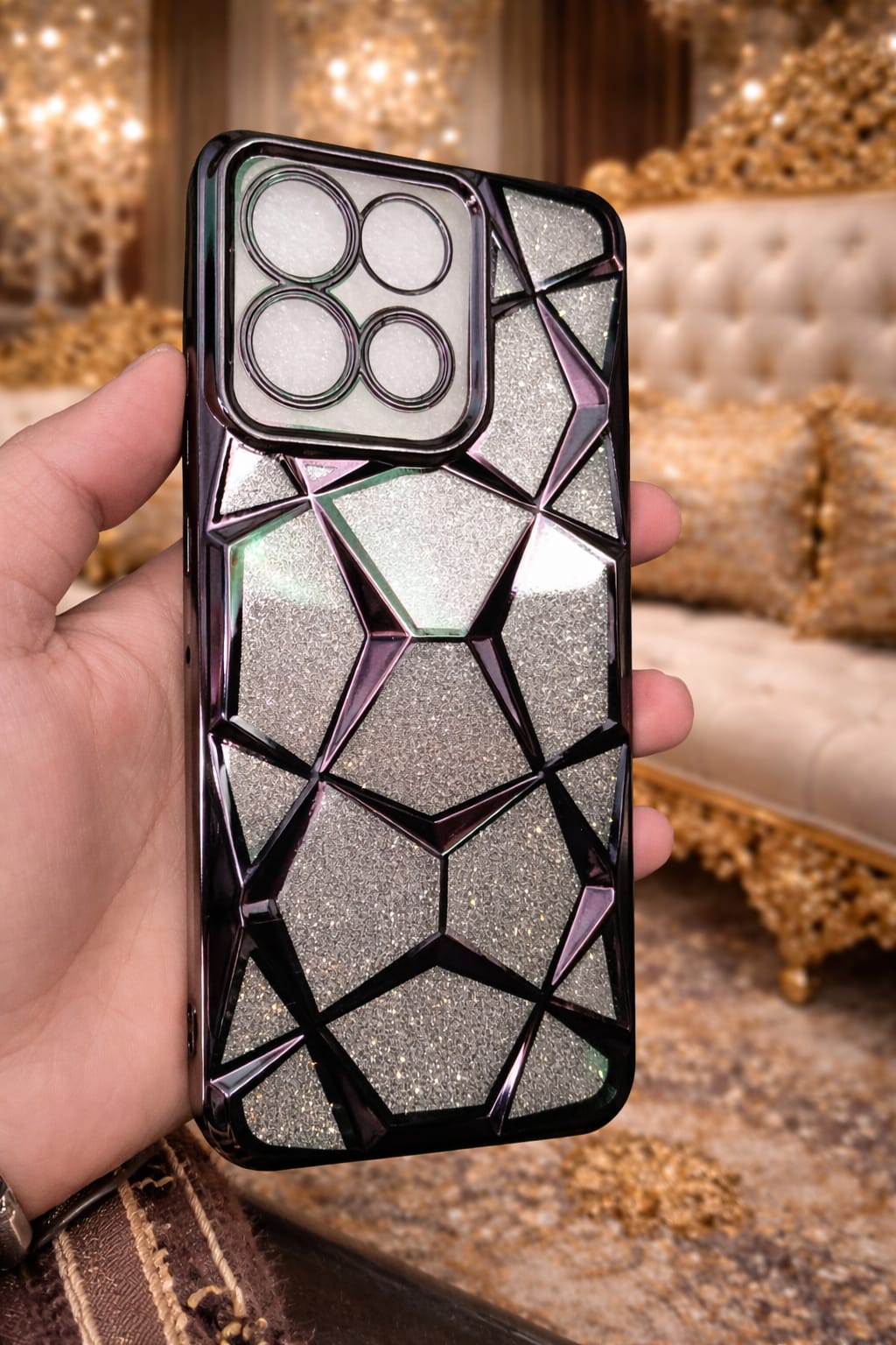 Motorola G86 Premium Glitter Diamond Back Cover | Luxury Crystal Geometric Design | Stylish Protective Case
