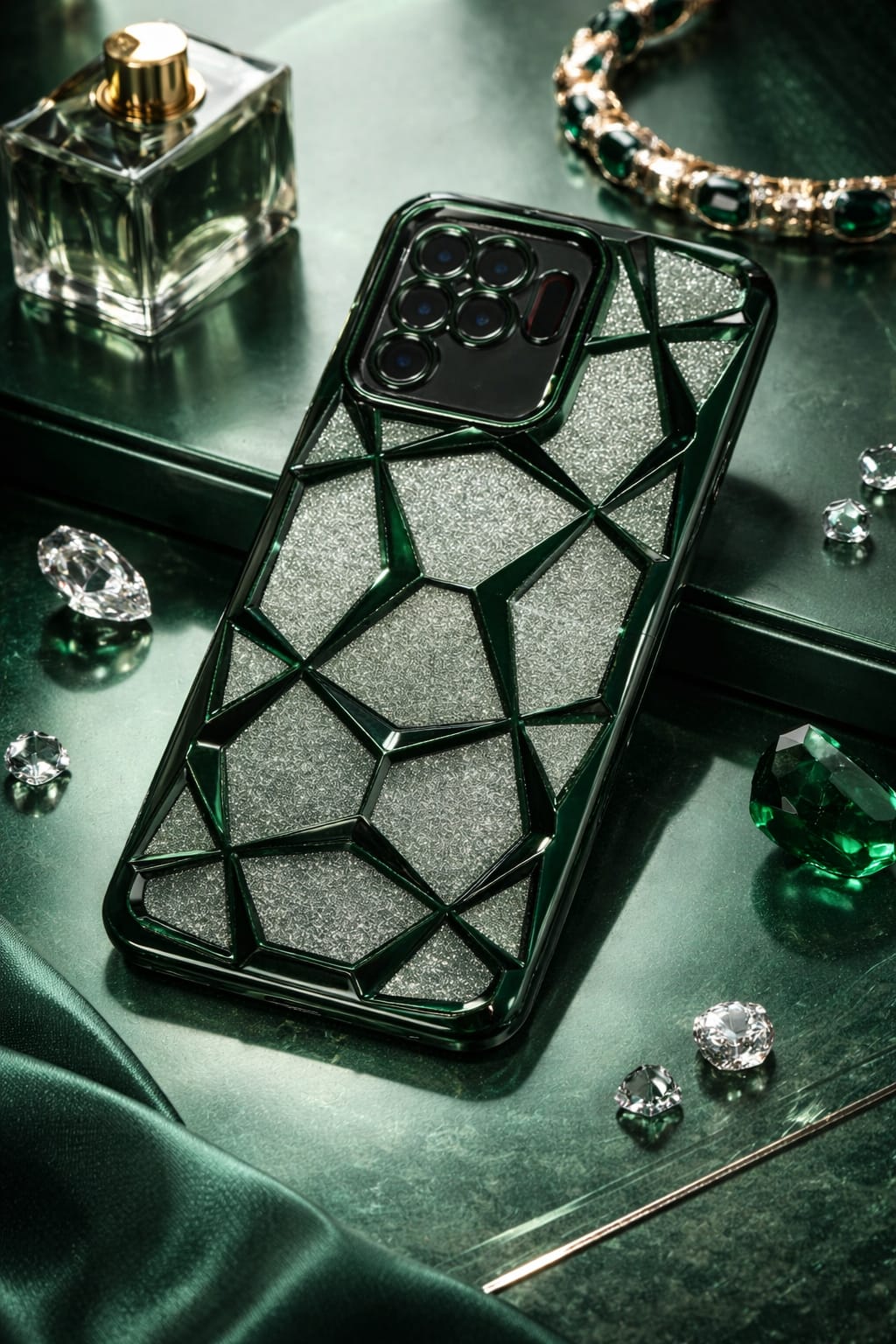 OPPO F19 Pro Premium Dark Green Glitter 3D Diamond Cover
