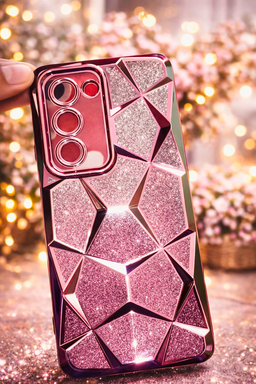 Diamond Back Cover for OPPO K13x and oppo A5 | Glitter Shockproof Case (Black, Pink & Golden)