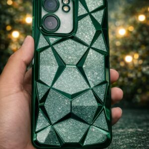 OPPO A5x Diamond Back Cover – Green & Golden Glitter Design