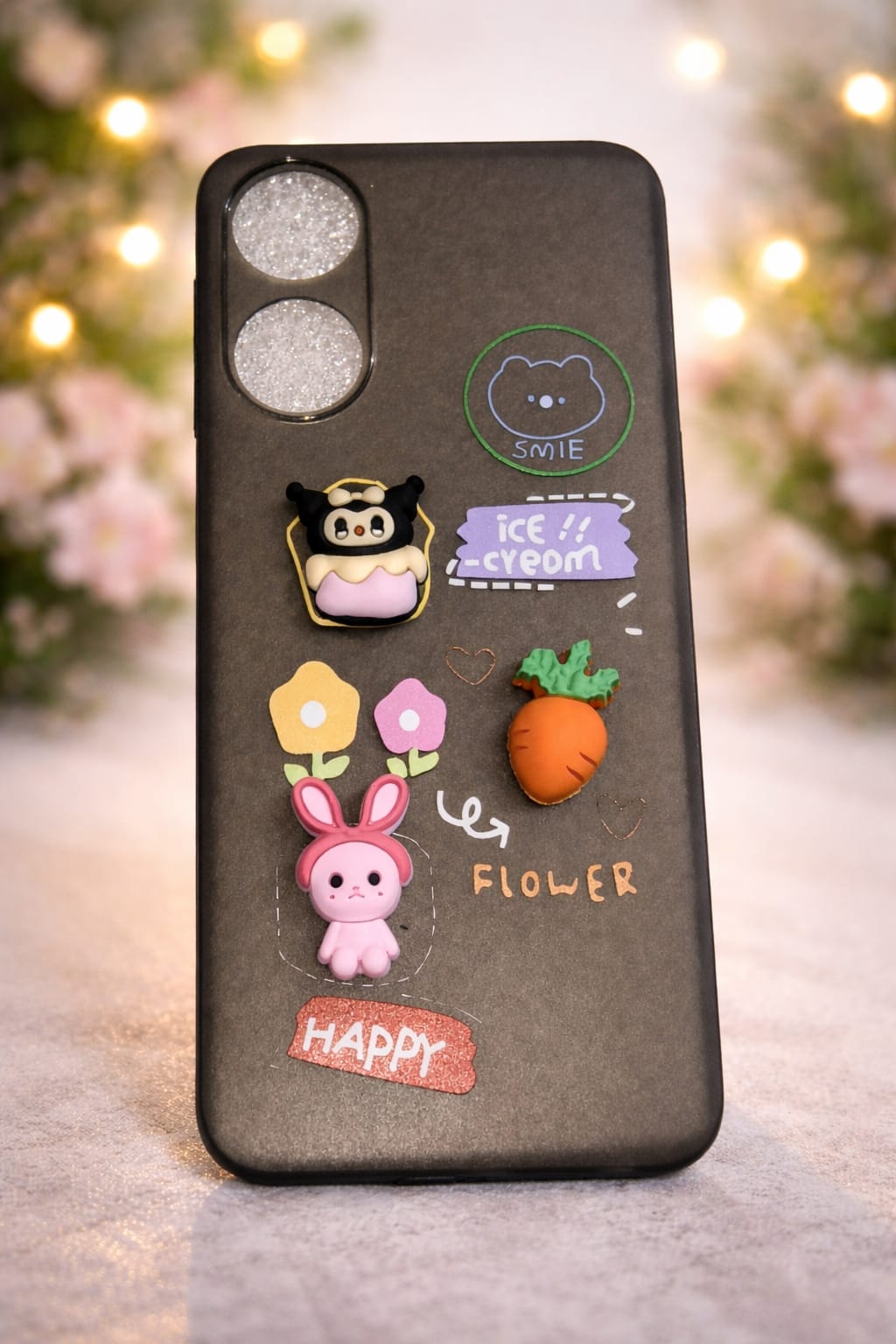 OPPO A58 Cute Cartoon Matte Back Cover | Gray Theme Soft Case