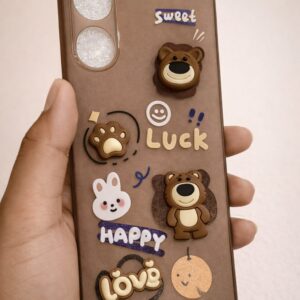 OPPO A58 Cute Bear Cartoon Matte Back Cover | Brown Soft Case