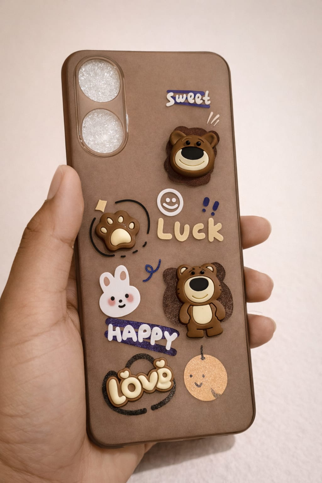OPPO A58 Cute Bear Cartoon Matte Back Cover | Brown Soft Case