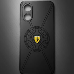 OPPO A17 /A18/A38 Premium Ferrari Style Leather Finish Back Cover with Luxury Racing  3D Logo Design