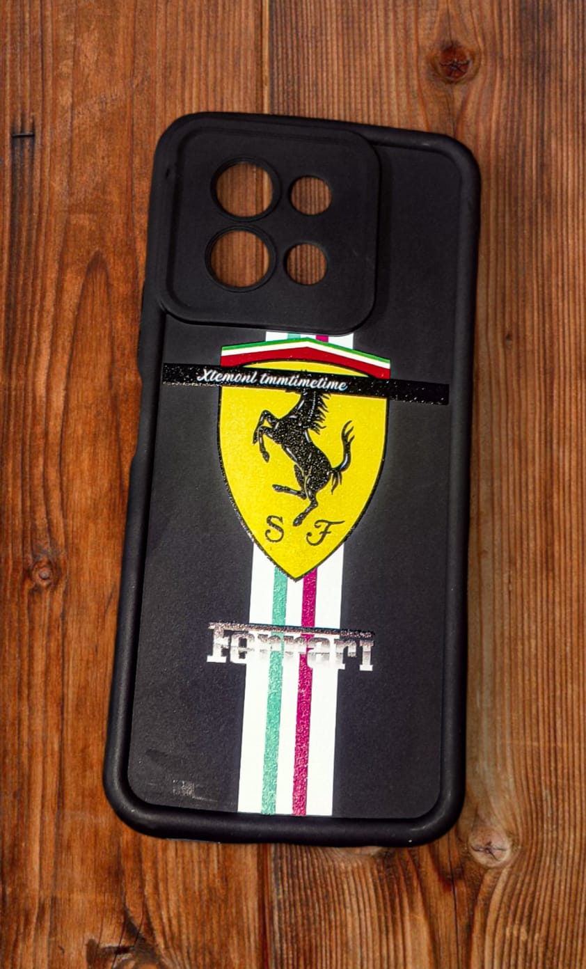 Vivo Y38 Premium Ferrari Style Logo Back Cover | Black Matte Racing Design