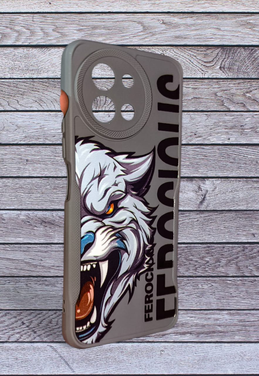 Vivo Y38 Premium Wolf Design Back Cover | FEROCI Bold Grey Case