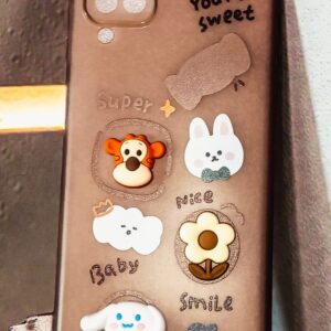 Samsung Galaxy A12 Cute Cartoon 3D Sticker Soft Back Cover | Teddy, Bunny & Smile Design Case