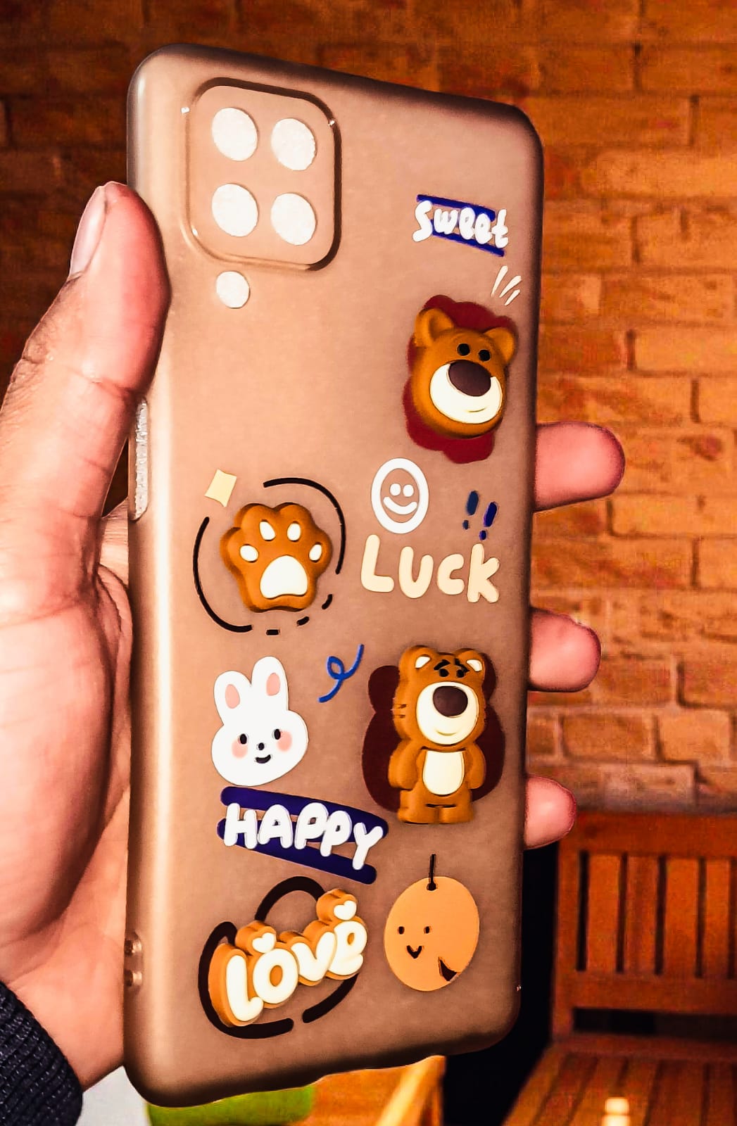 Samsung Galaxy A12 Cute Teddy Bear Cartoon Soft Back Cover | 3D Sticker Design Shockproof Case