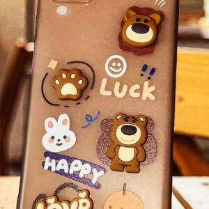 Samsung Galaxy A12 Cute Teddy Bear Cartoon Soft Back Cover | 3D Sticker Design Shockproof Case