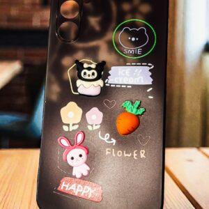 Samsung Galaxy A34 5G Cute Cartoon 3D Sticker Soft Back Cover | Grey Matte Transparent Case