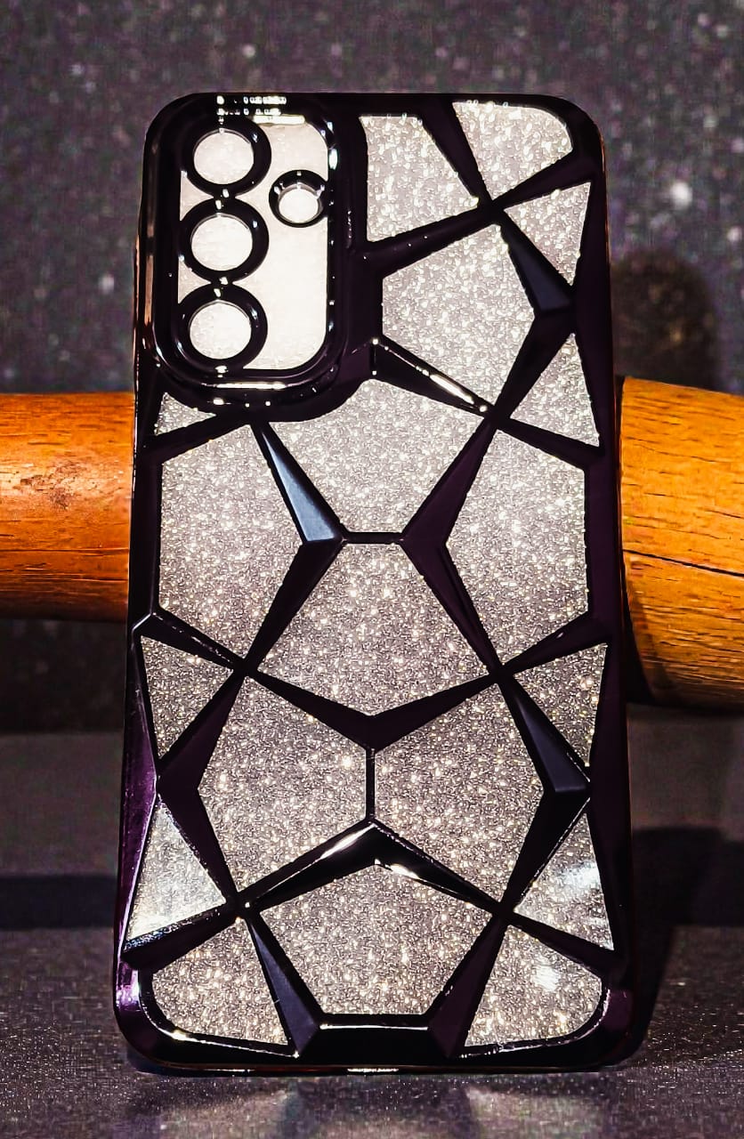 Samsung Galaxy A16 Black Glitter Geometric Pattern Back Cover | Premium Stylish Protective Case