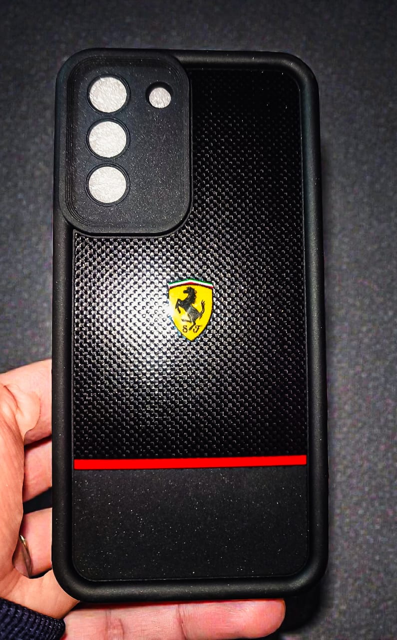 Samsung Galaxy S21 FE Premium Carbon Fiber Style Back Cover | Matte Black Racing Stripe Case with Strong Grip Protection