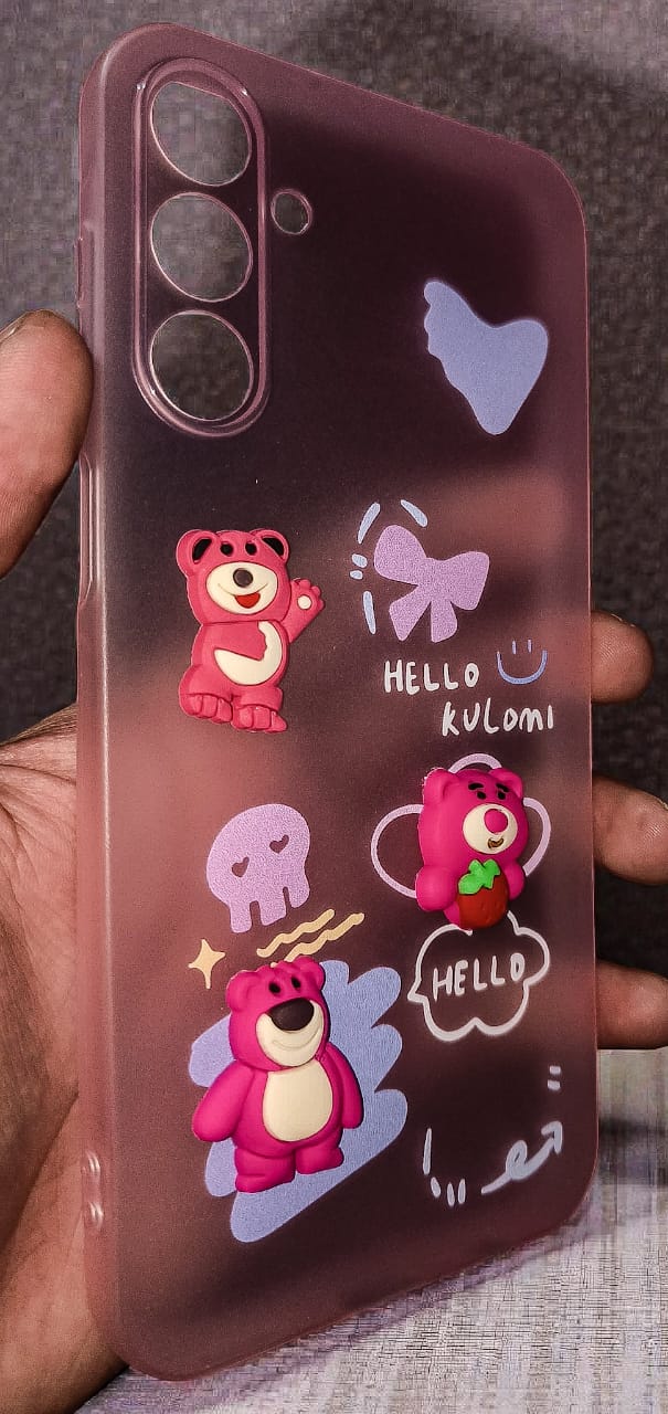 Samsung Galaxy A15 Cute 3D Teddy Cartoon Back Cover | Soft Matte Transparent TPU Case with Camera Protection