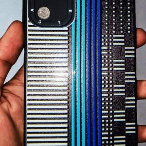 Samsung Galaxy A15 Premium Geometric Stripe Back Cover | Stylish Matte Black & Blue Soft Case with Camera Protection