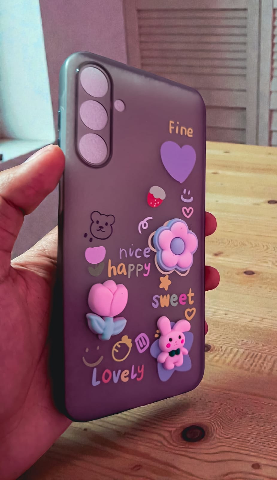 Samsung Galaxy A15 Cute 3D Cartoon Back Cover | Soft Matte Purple Case with Raised Camera Protection