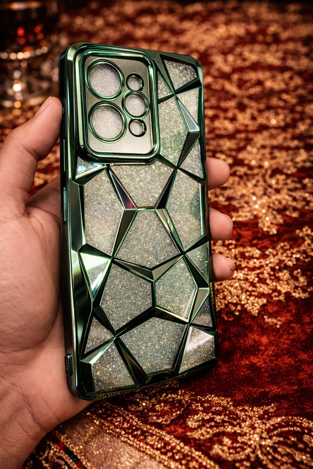 Realme 15 Premium Glitter Diamond Back Cover | Luxury Crystal Geometric Design | Protective & Stylish Case