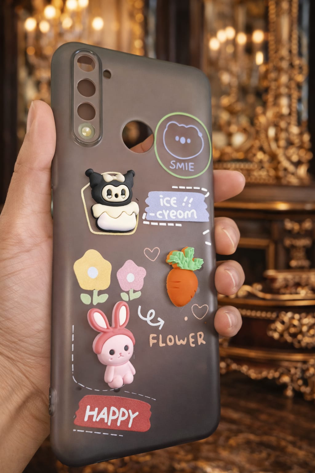 Realme 5 Cute 3D Cartoon Back Cover | Soft Silicone Teddy & Bunny Design Case | Stylish Protective Cover