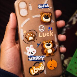 Nothing Phone 2 (5G) Cute 3D Cartoon Back Cover | Soft Silicone Case with Bear & Bunny Design (Brown & Pink)