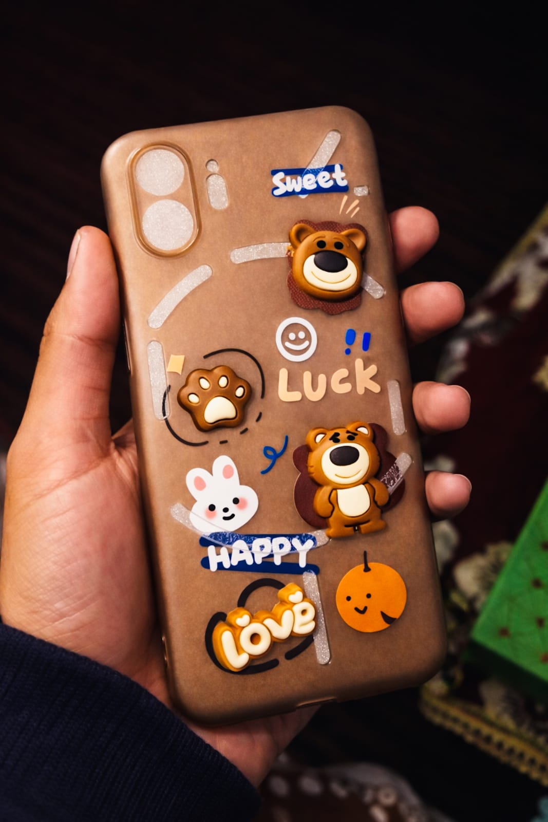 Nothing Phone 2 (5G) Cute 3D Cartoon Back Cover | Soft Silicone Case with Bear & Bunny Design (Brown & Pink)