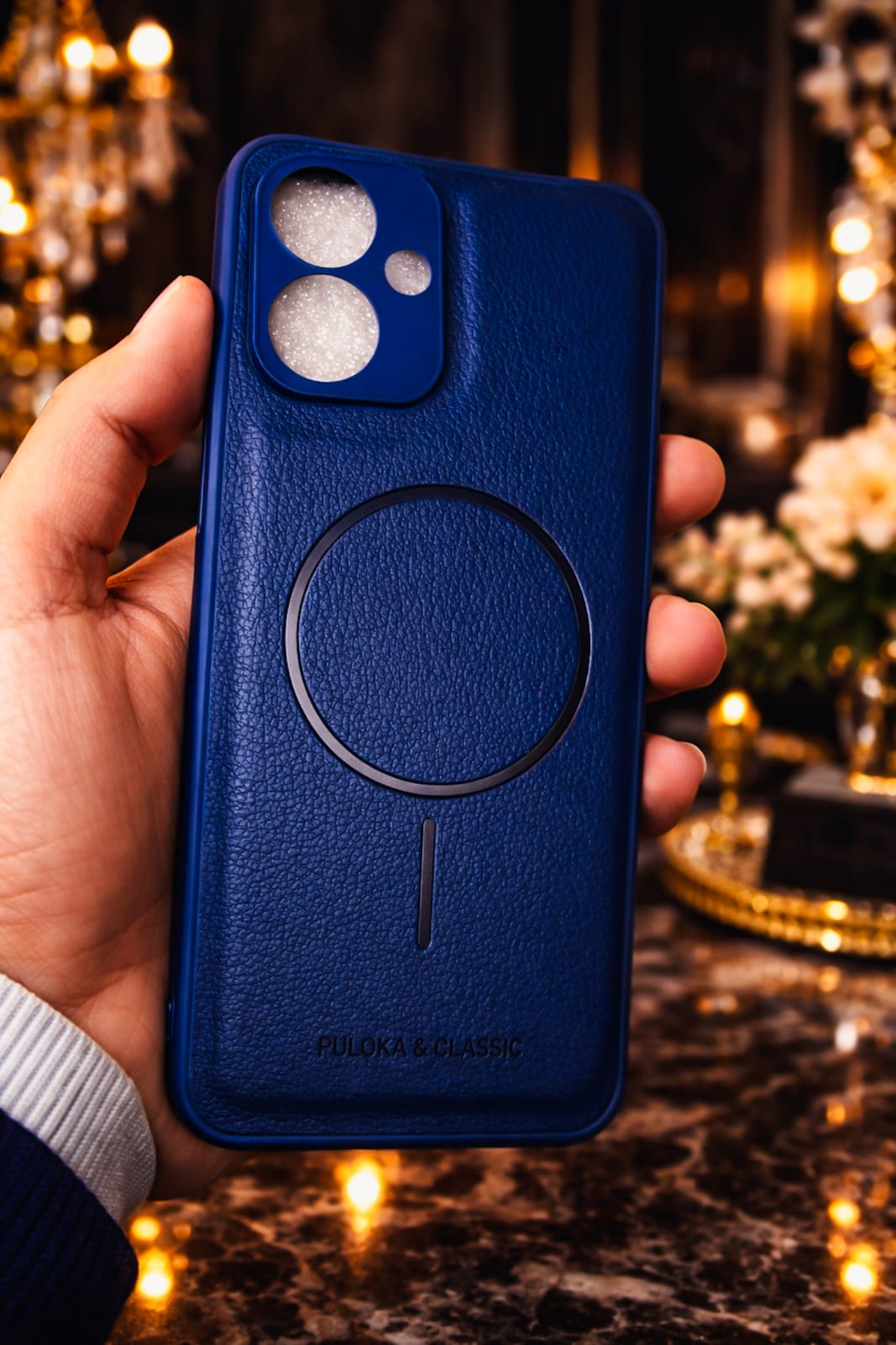 Tecno Go 2 New Magnetic Leather Finish Back Case – Black & Blue