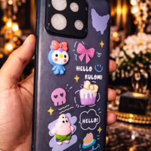 Cute Cartoon 3D Designer Back Cover for Redmi Note 13 – Gray & Pink Soft TPU Case