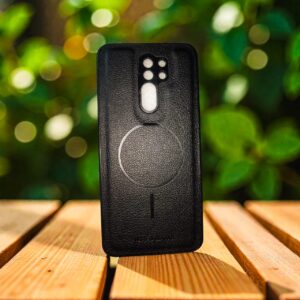 Magnetic Leather Finish Back Cover for Redmi 9 Prime – Black Slim Protective Case