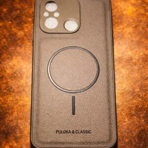 Magnetic Leather Finish Back Cover for Redmi 12C – Gray Classic Protective Case