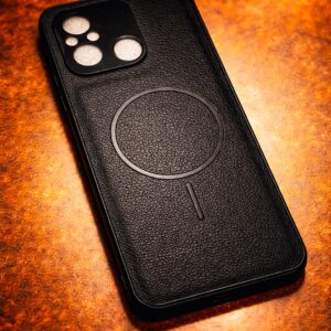 Magnetic Leather Finish Back Cover for Redmi 12C – Black Slim Protective Case