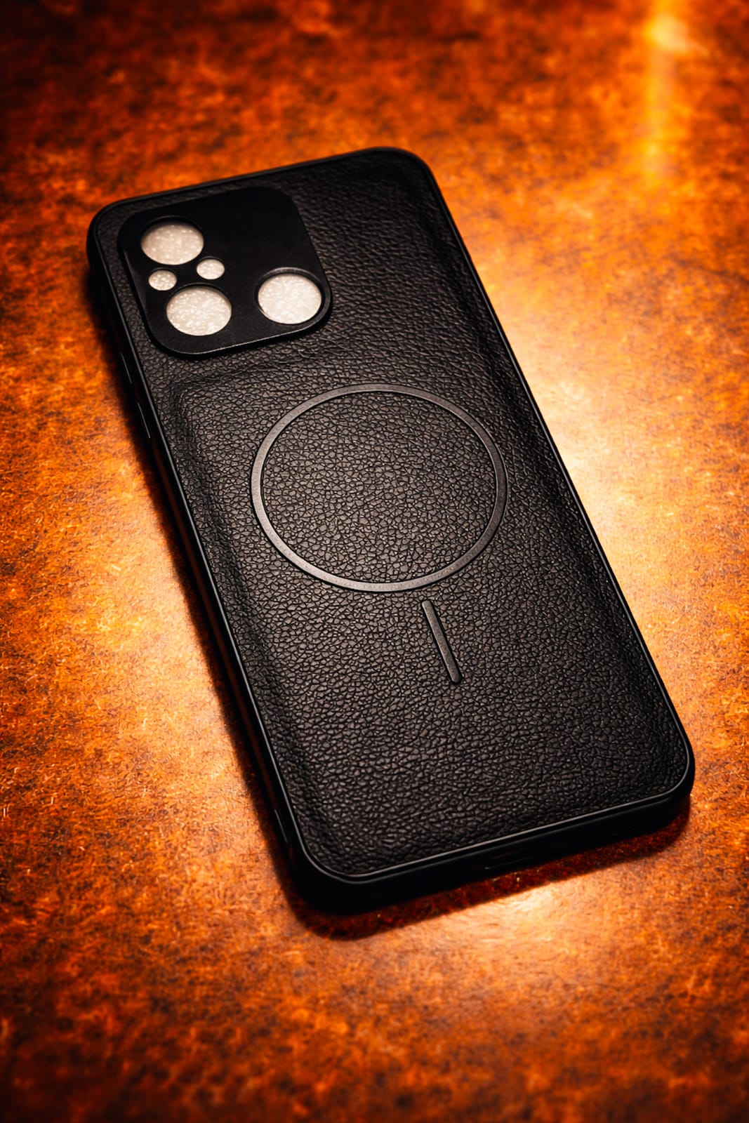 Magnetic Leather Finish Back Cover for Redmi 12C – Black Slim Protective Case