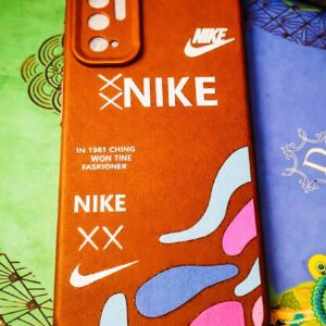 Stylish Leather Finish Back Cover for Xiaomi Mi 10 5G – Brown Nike Inspired Designer Case