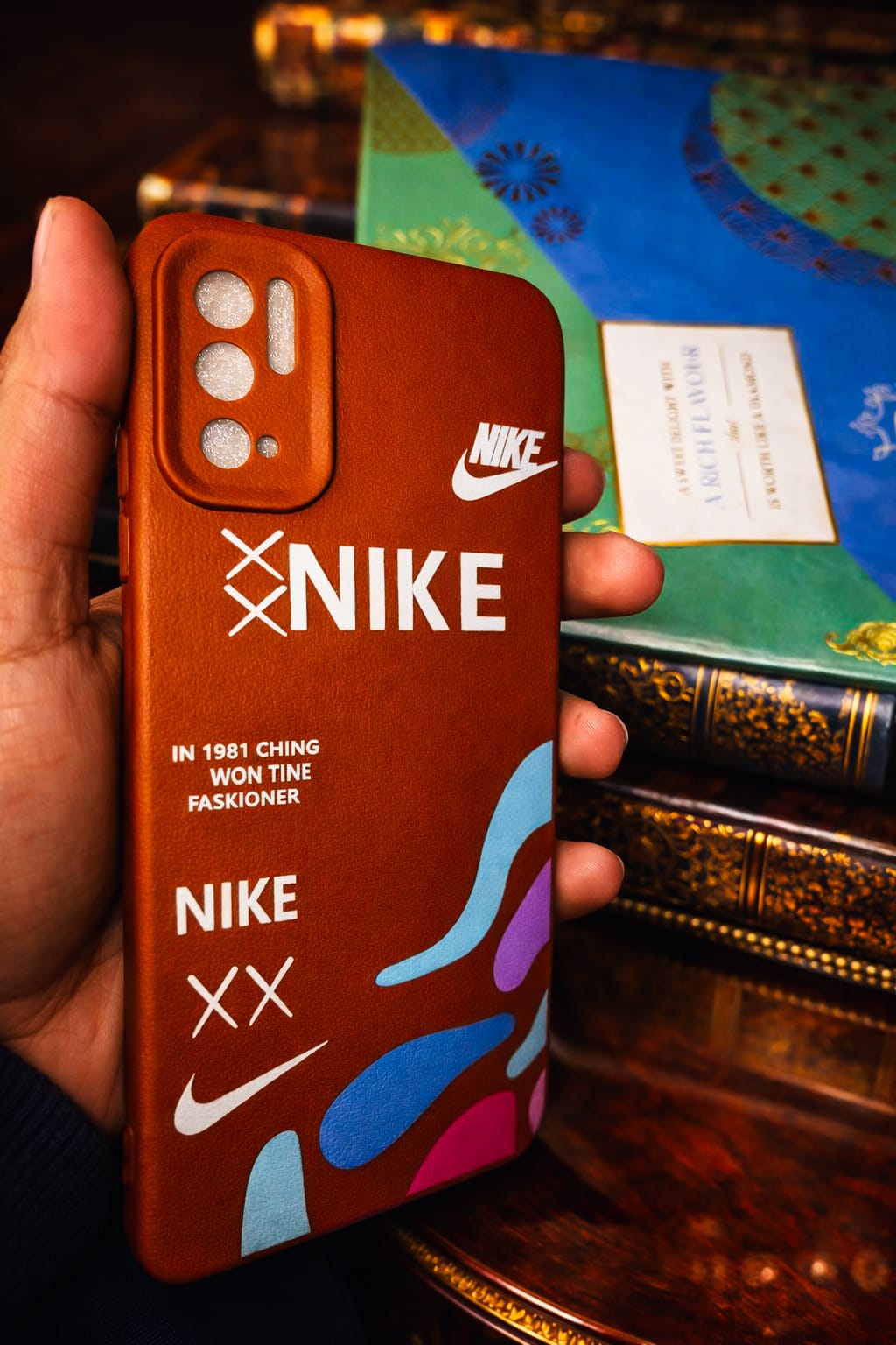 Stylish Leather Finish Back Cover for Xiaomi Mi 10 5G – Brown Nike Inspired Designer Case