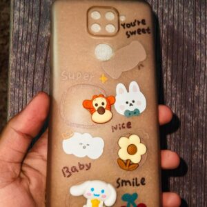 Brown Cute Cartoon Back Cover for Redmi Note 9 – Soft Transparent TPU Case with 3D Kawaii Design