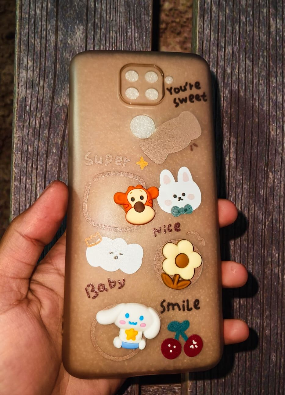 Brown Cute Cartoon Back Cover for Redmi Note 9 – Soft Transparent TPU Case with 3D Kawaii Design