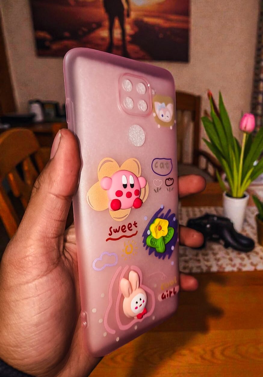 Pink Cute Cartoon Back Cover for Redmi Note 9 – Soft Transparent TPU Case with 3D Kawaii Design