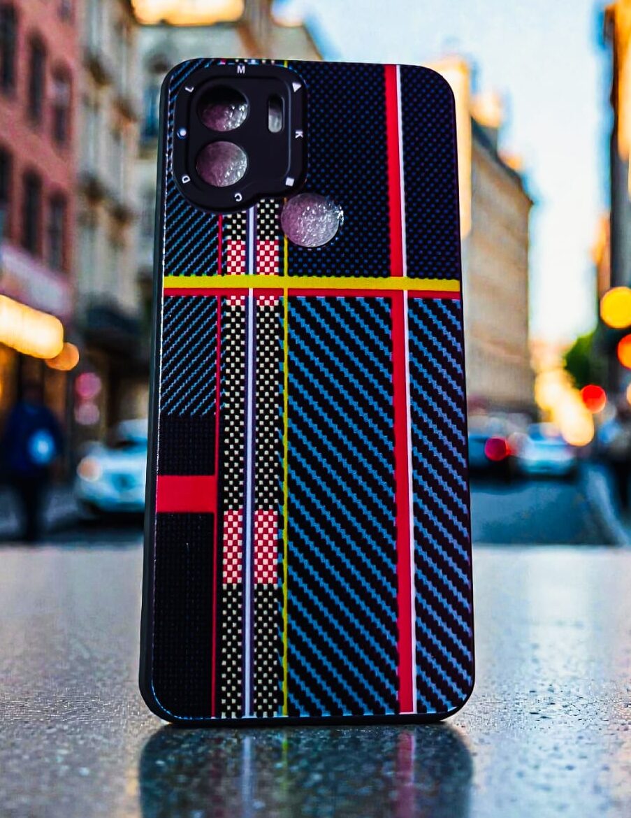 Racing Stripe Carbon Design Back Cover for POCO C51 – Matte Finish Slim Protective Case