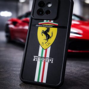 Vivo Y38 Premium Ferrari Style Logo Back Cover | Black Matte Racing Design