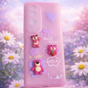 Cute Cartoon 3D Soft Silicone Back Cover for Vivo V40e | Kawaii Teddy & Floral Design Case