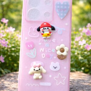 Redmi Note 13 Cute Cartoon Designer Back Cover – Pink / Brown \grey Soft TPU Kawaii Style Case