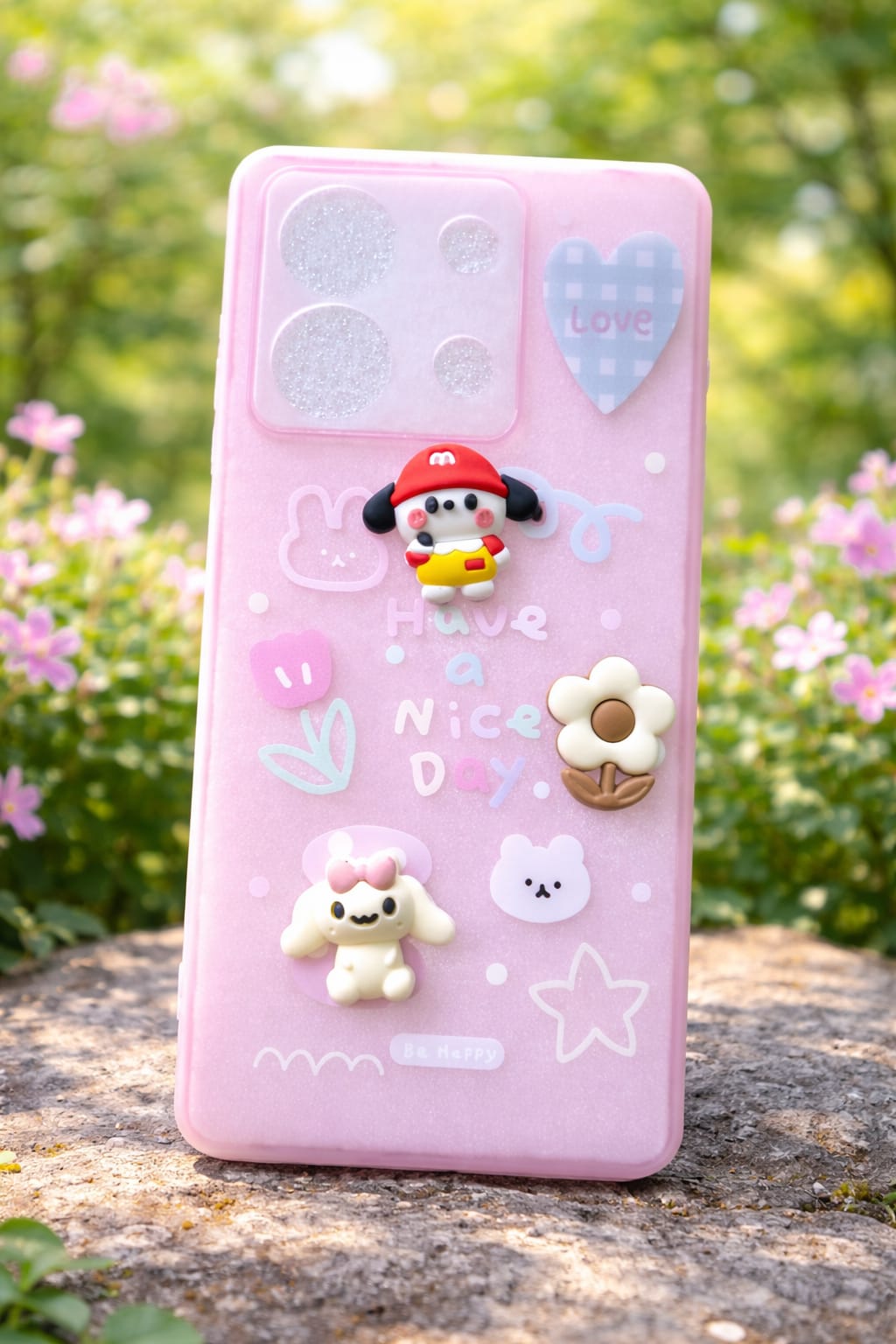 Redmi Note 13 Cute Cartoon Designer Back Cover – Pink / Brown \grey Soft TPU Kawaii Style Case