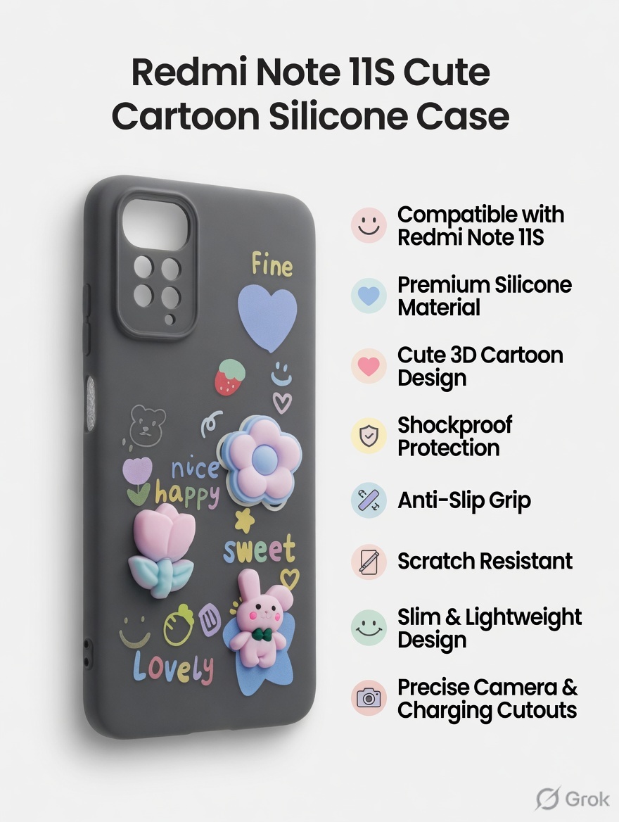 Cute 3D Cartoon Back Cover for Redmi Note 11S – Soft Matte Finish Lovely Designer Protective Case