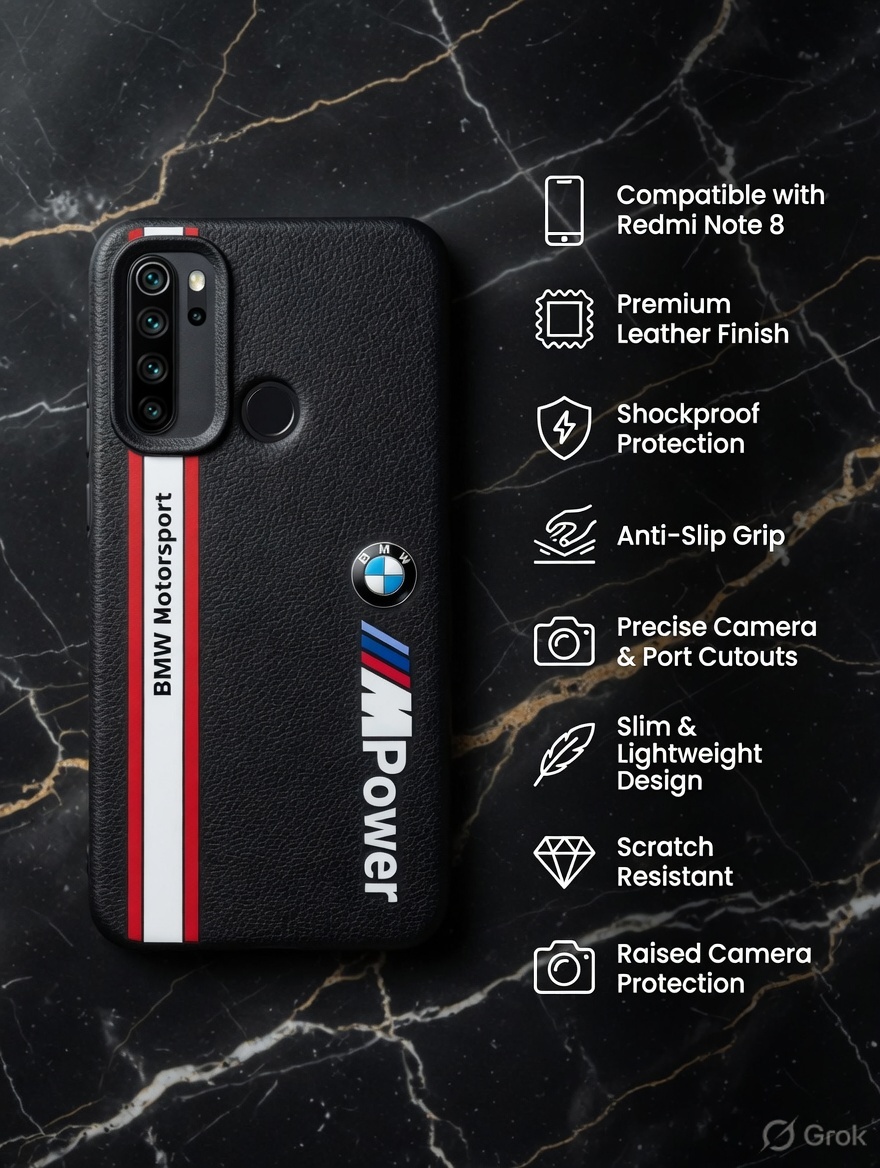 Motorsport Back Cover for Redmi Note 8 – Premium Black Leather Finish Case