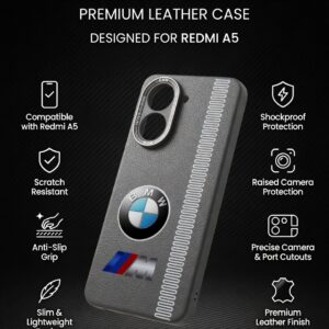 Premium M Series Premium Leather Finish Back Cover for Redmi A5 – Grey Designer Protective Case