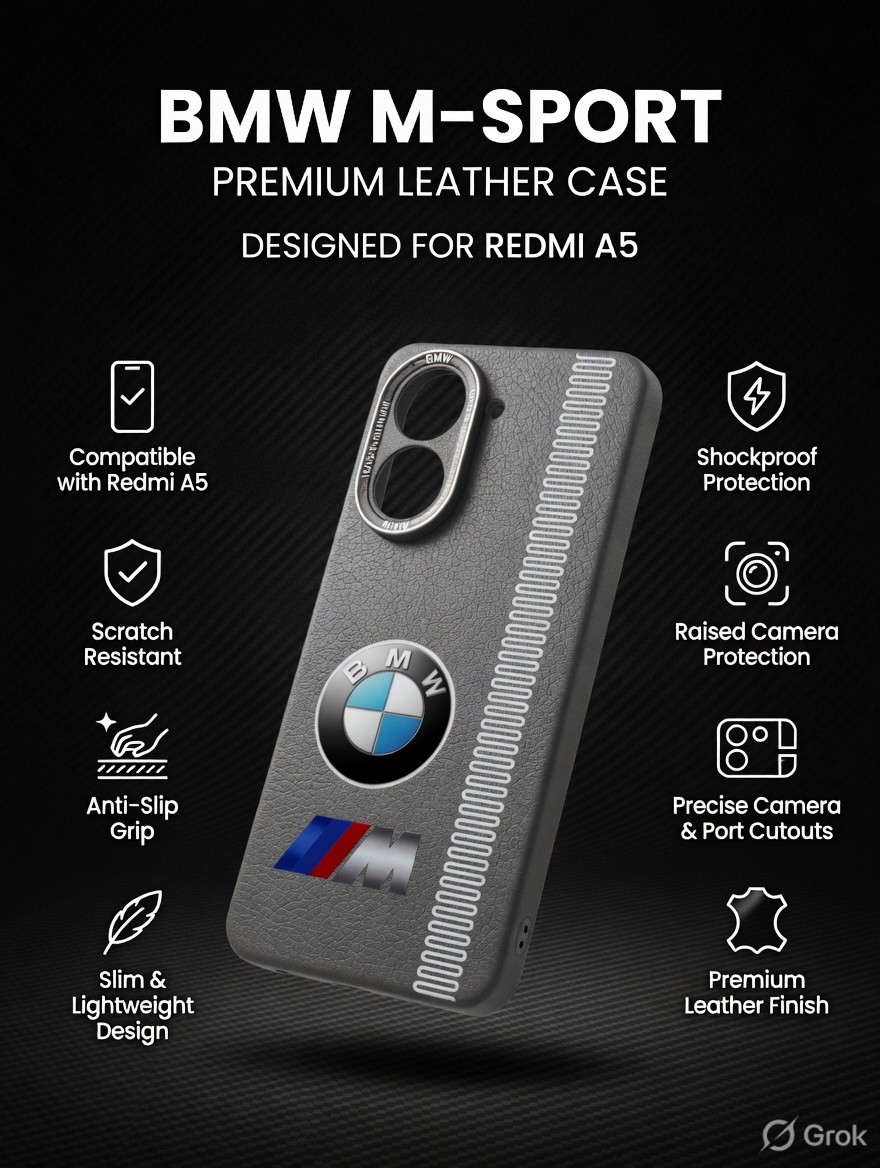 Premium M Series Premium Leather Finish Back Cover for Redmi A5 – Grey Designer Protective Case